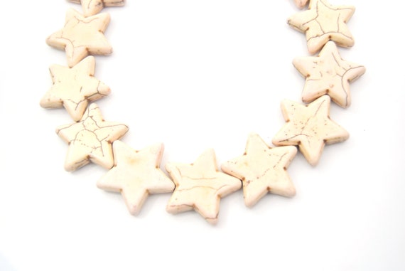 30mm Smooth Brown Veined Off White Howlite Star Shaped Beads With 1mm Holes - (approx. 15" Strand ~ 15 Beads)