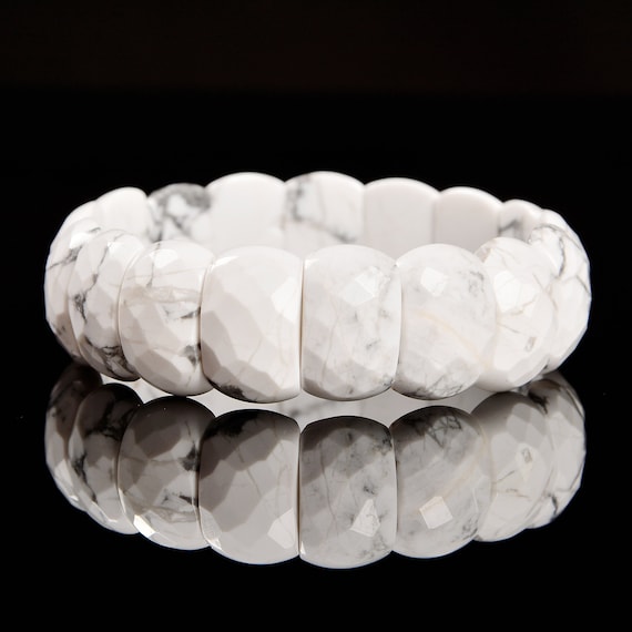 Howlite Faceted Rectangle Beaded Bracelet Beads Size 12x20mm 7.5'' Length