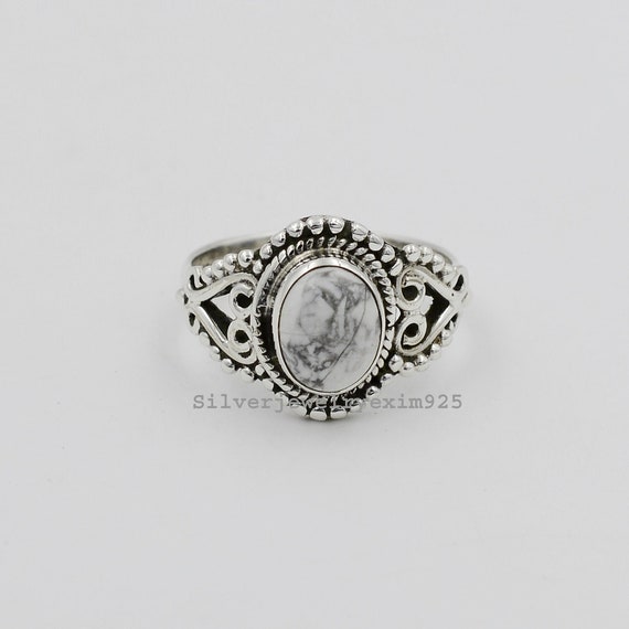 Howlite Gemstone Ring, Handmade Rings, White Howlite Ring, Healing Ring, Sterling Silver Rings, Howlite Ring, Women Rings, Statement Rings