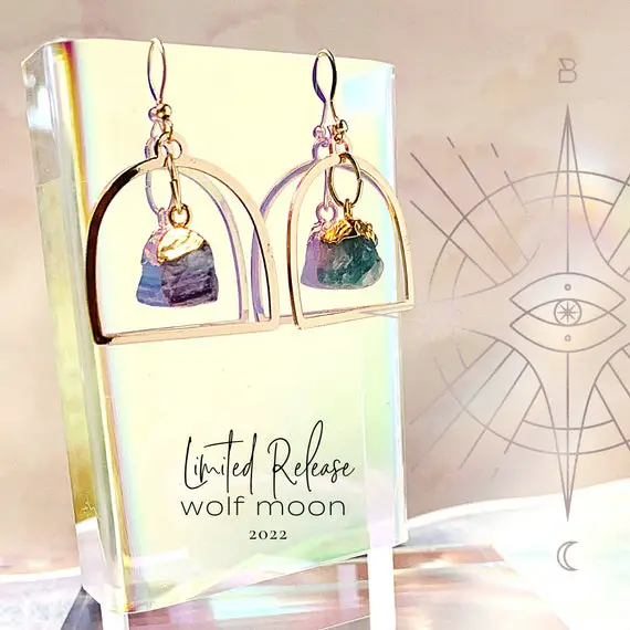 Intuition Portal Rainbow Fluorite Earrings- Limited Release - Wolf Moon In Cancer