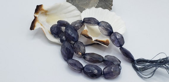 Natural Iolite Faceted Nugget Oval Beads 88.5cts. 8 In. Strand,  Iolite Nugget Beads,water Sapphire, Blue Iolite