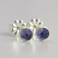 Iolite 4mm Rose Cut Sterling Silver Stud Earrings Pair | Natural genuine Gemstone jewelry. Buy crystal jewelry, handmade handcrafted artisan jewelry for women.  Unique handmade gift ideas. #jewelry #beadedjewelry #beadedjewelry #gift #shopping #handmadejewelry #fashion #style #product #jewelry #affiliate #ad
