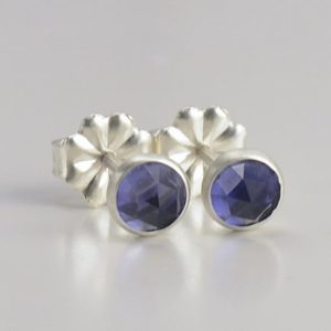Shop Iolite Jewelry! iolite 4mm rose cut sterling silver stud earrings pair | Natural genuine Iolite jewelry. Buy crystal jewelry, handmade handcrafted artisan jewelry for women.  Unique handmade gift ideas. #jewelry #beadedjewelry #beadedjewelry #gift #shopping #handmadejewelry #fashion #style #product #jewelry #affiliate #ad
