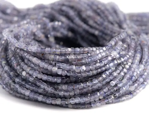 Natural Purple Blue Iolite Gemstone Grade A Beveled Edge Faceted Cube 2mm Loose Beads