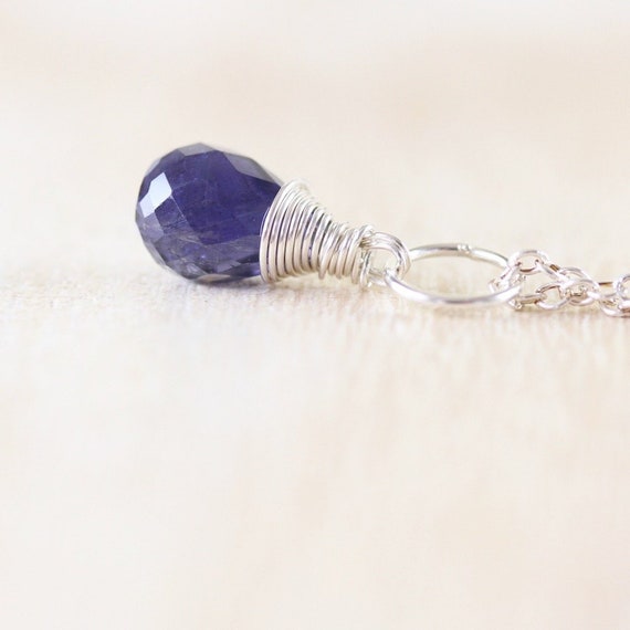 Iolite Teardrop Pendant In Sterling Silver, Gold Or Rose Gold Filled, Wire Wrapped Gemstone Necklace Charm, Water Sapphire Jewelry For Women
