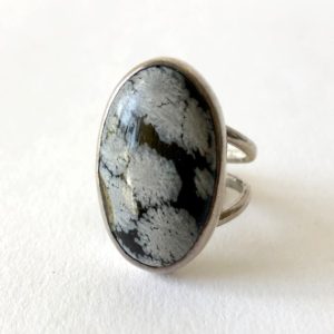 Shop Snowflake Obsidian Rings! Jack Nutting American Modernist Sterling Silver Snowflake Obsidian Ring | Natural genuine Snowflake Obsidian rings, simple unique handcrafted gemstone rings. #rings #jewelry #shopping #gift #handmade #fashion #style #affiliate #ad