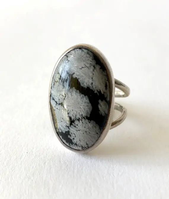 Jack Nutting American Modernist Sterling Silver Snowflake Obsidian Ring