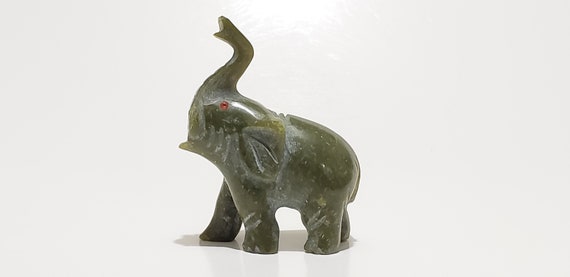 Hand Carved Jade Elephant Collectors Specimen, Decorative Great For Elephant Lover, Handmade Sculpture, Hand Carved Stone Natural Green Jade