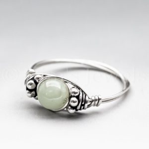 Shop Jade Rings! Burmese Jade Bali Sterling Silver Wire Wrapped Gemstone BEAD Ring – Made to Order, Ships Fast! | Natural genuine Jade rings, simple unique handcrafted gemstone rings. #rings #jewelry #shopping #gift #handmade #fashion #style #affiliate #ad