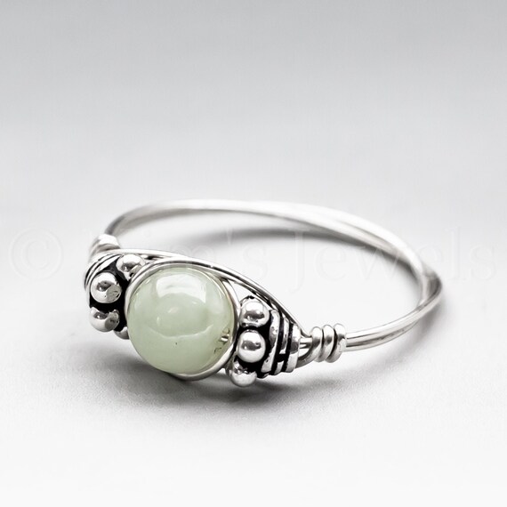 Burmese Jade Bali Sterling Silver Wire Wrapped Gemstone Bead Ring - Made To Order, Ships Fast!