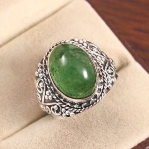 Shop Jade Rings! Natural Jade Ring, Oval Statement Ring, Boho Bohemian Ring, 925 Sterling Silver, Chunky Tribal Ring, Men Women Ring, Handmade Promise Ring | Natural genuine Jade rings, simple unique handcrafted gemstone rings. #rings #jewelry #shopping #gift #handmade #fashion #style #affiliate #ad
