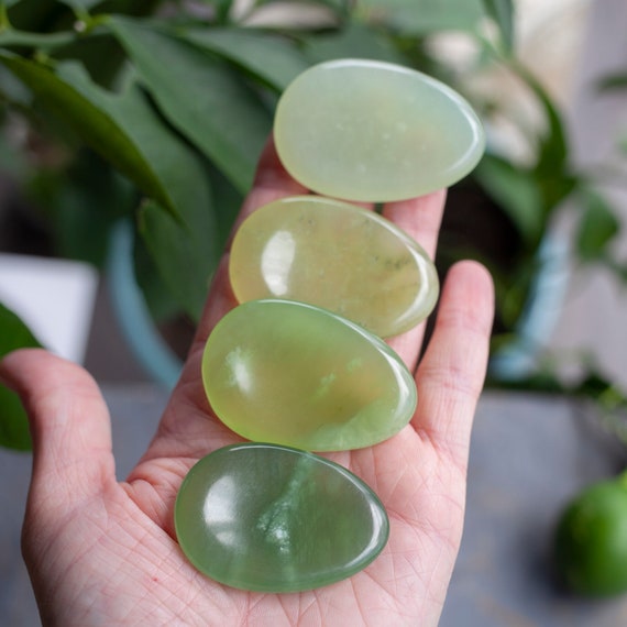 Jade Worry Stone, Palm Stone, Light Green Jade Stone For Love