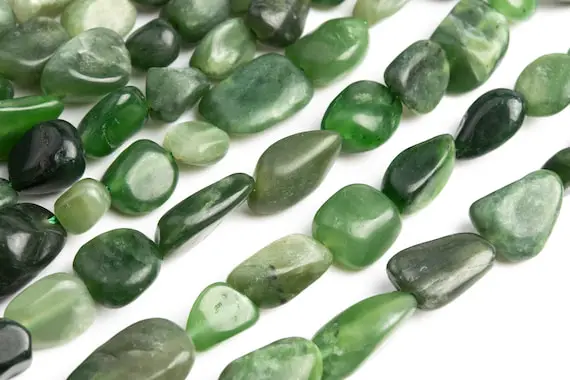 Genuine Natural Jasper Gemstone Beads 8-10mm Green Pebble Nugget Aa Quality Loose Beads (108042)