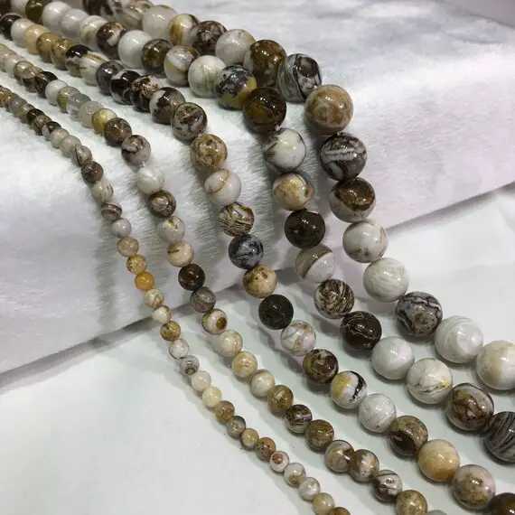 Pertrified Wood Jasper Smooth Round Beads, 4mm/6mm/8mm/10mm/12mm, 8mm/10mm Matte, 8mm Faceted Round Bead, Full Strand 15 Inches