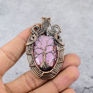Tree Of Life Pink Kunzite Gemstone Pendant Copper Wire Wrapped Pendant Copper Jewelry Designer Kunzite Pendant Gift For Her Mothers Day Gift | Natural genuine Array jewelry. Buy crystal jewelry, handmade handcrafted artisan jewelry for women.  Unique handmade gift ideas. #jewelry #beadedjewelry #beadedjewelry #gift #shopping #handmadejewelry #fashion #style #product #jewelry #affiliate #ad
