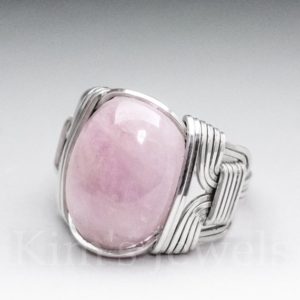 Shop Kunzite Rings! Pink Kunzite Sterling Silver Wire Wrapped Gemstone Cabochon Ring – Optional Oxidation/Antiquing – Made to Order, Ships Fast! | Natural genuine Kunzite rings, simple unique handcrafted gemstone rings. #rings #jewelry #shopping #gift #handmade #fashion #style #affiliate #ad