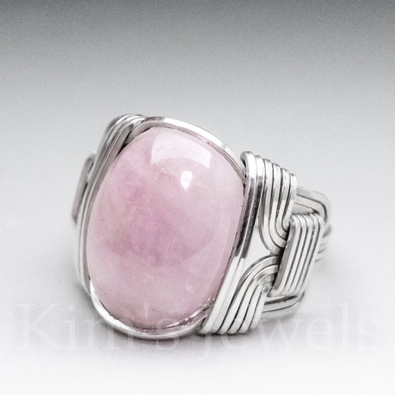 Pink Kunzite Sterling Silver Wire Wrapped Gemstone Cabochon Ring - Optional Oxidation/antiquing - Made To Order, Ships Fast!