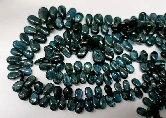 10 Pcs, Natural Teal Moss Kyanite Smooth Pear Shape Briolettes,size.9-10mm