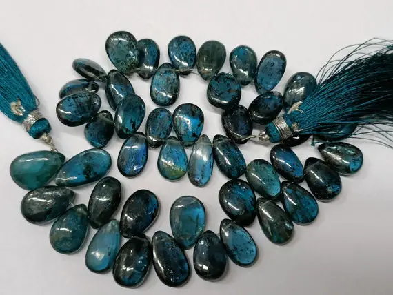 10 Pcs, Natural Teal Moss Kyanite Smooth Pear Shape Briolettes,size.12-14mm