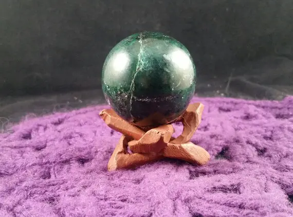 Rare Emerald Green Fuchsite Kyanite Sphere Crystals Stones Crystal Ball Polished Marble 43mm With Free Wood Stand