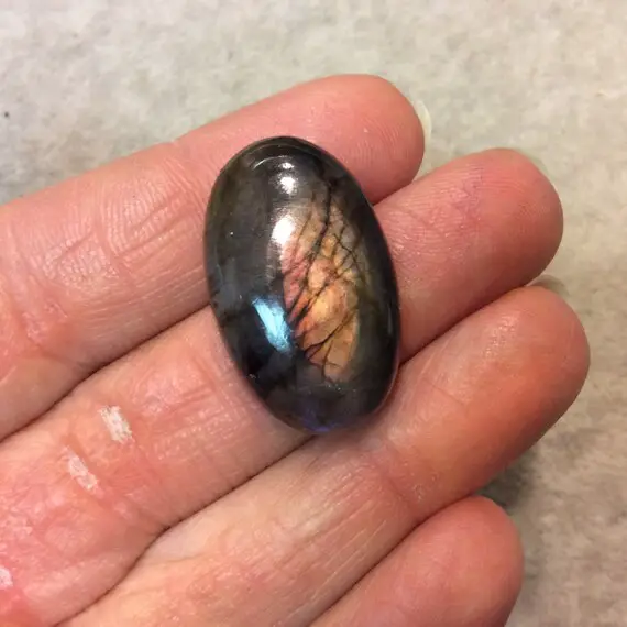 Purple Labradorite Oblong Oval Shaped Flat Back Cabochon - Measuring 18mm X 29mm, 8mm Dome Height - Natural High Quality Gemstone