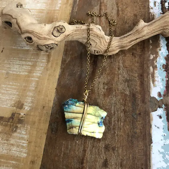 Raw Labradorite And Brass Necklace