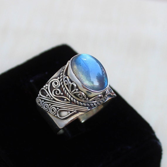 Blue Flash Natural Labradorite Ring, Sterling Silver Handmade Rings, Gift For Her, Anniversary Gift, Wedding Jewelry Gift Ideas, Daily Wear