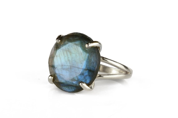 Silver Labradorite Ring · Gemstone Ring · Birthstone Ring · Cocktail Ring · Silver Ring · Double Band Ring · Wedding Ring