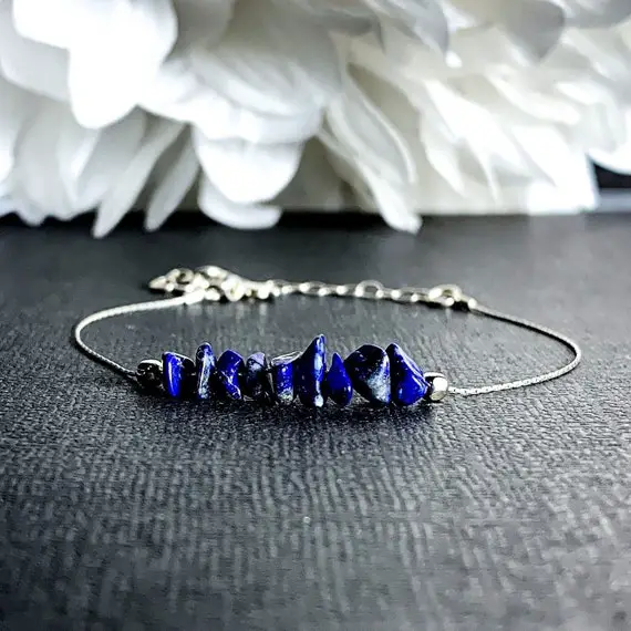 Lapis Lazuli Gemstone Bracelet, Lapiz Lazuli Raw Gemstone Jewelry, Minimalist Blue Healing Crystals Ankle Bracelet Anklet Gift For Women