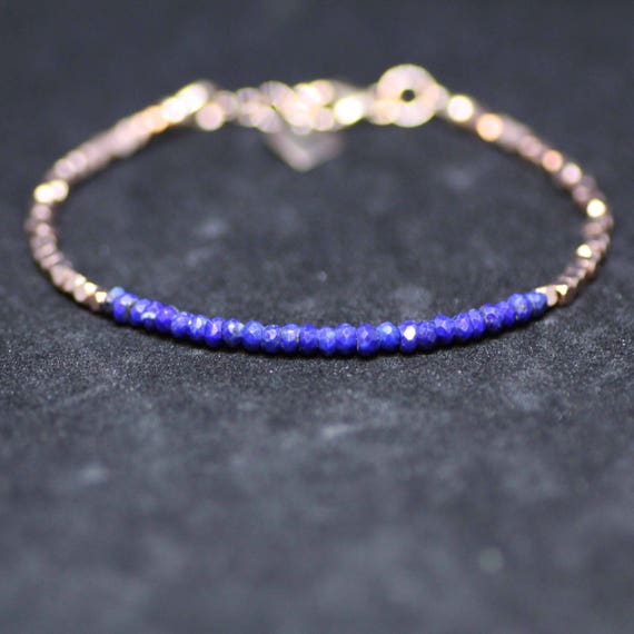 Natural Lapis Lazuli Bracelet Rose Gold Filled ,  December Birthstone , Clearance
