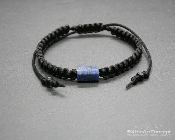 Lapis Lazuli Bracelet, Unisex Braided Cuff, Stacking Wristband, Wisdom Stone, Third Eye Chakra, Protection Gem, Gift For Him, Men Jewelry