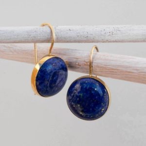 Lapis Lazuli Earrings, 14K Yellow Gold Dangle Earrings, 12 Mm Blue Gemstone. Gemstone Earrings,, Birthstone Jewelry For Women, Gift For Her, | Natural genuine Lapis Lazuli earrings. Buy crystal jewelry, handmade handcrafted artisan jewelry for women.  Unique handmade gift ideas. #jewelry #beadedearrings #beadedjewelry #gift #shopping #handmadejewelry #fashion #style #product #earrings #affiliate #ad