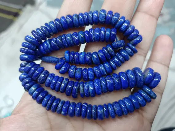 7 Inch Strand, Natural Lapis Lazuli Button Shape Beads, Size 8-10mm