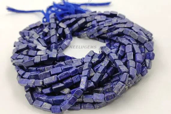 Natural Blue Lapis Lazuli Smooth Long Rectangle Gemstone Beads,lapis Lazuli Uneven Rectangle Beads,6-8 Mm Lapis Beads For Handmade Jewelry