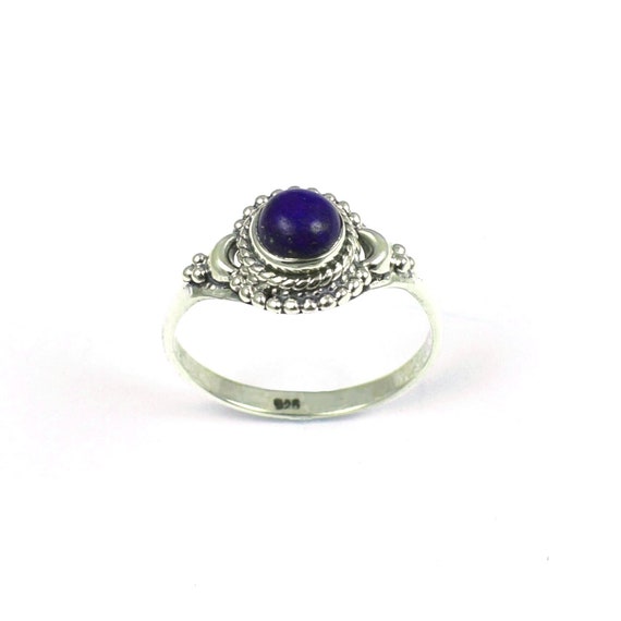 Lapis Lazuli Smooth Ring, Round Lapis Ring, Solid Silver Ring, Handmade Lapis Lazuli Ring, Birthstone Ring, Women Ring, Anniversary Ring