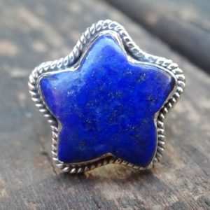 Shop Lapis Lazuli Rings! Star – Natural Lapis Lazuli Sterling Silver Star Rings, Large Stone Blue Lapis 925 Silver Star Shaped Ring, Carved Stone Lapis Star Ring | Natural genuine Lapis Lazuli rings, simple unique handcrafted gemstone rings. #rings #jewelry #shopping #gift #handmade #fashion #style #affiliate #ad