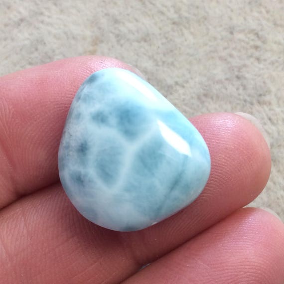 Natural Larimar Freeform Triangle Shaped Flat Back Cabochon - Measuring 18.5mm X 21mm, 8.5mm Dome Height - Natural High Quality Gemstone