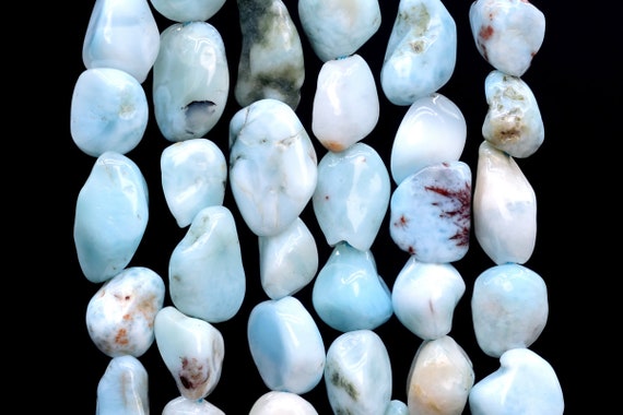 Genuine Natural Dominica Larimar Gemstone Beads 6-8mm Light Blue Pebble Nugget A Quality Loose Beads (108468)