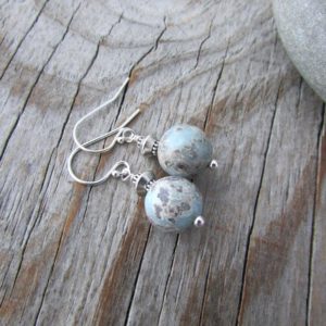 Larimar Earrings, simple and elegant, rough gemstones, dangle earrings silver | Natural genuine Larimar earrings. Buy crystal jewelry, handmade handcrafted artisan jewelry for women.  Unique handmade gift ideas. #jewelry #beadedearrings #beadedjewelry #gift #shopping #handmadejewelry #fashion #style #product #earrings #affiliate #ad