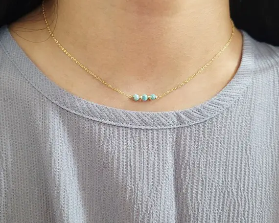 Larimar Necklace, Gemstone Necklace / Handmade Jewelry / Necklaces For Women, Simple Gold Necklace, Layered Necklace, Bar Necklace, Dainty