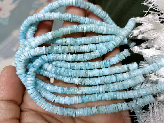 7 Inch Strand, Superb-finest Quality, Natural Larimar Smooth Button Shape Beads,size 5.5mm