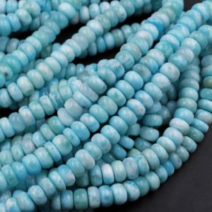 Shop Larimar Beads! AA Natural Blue Larimar 6mm 7mm 8mm 10mm 12mm Smooth Rondelle Beads Real Genuine Larimar Gemstone 15.5" Strand | Natural genuine beads Larimar beads for beading and jewelry making.  #jewelry #beads #beadedjewelry #diyjewelry #jewelrymaking #beadstore #beading #affiliate #ad