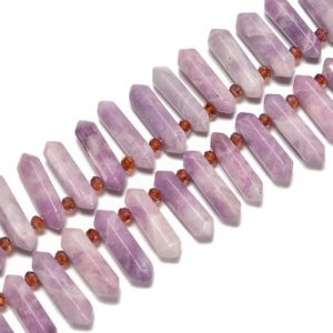 Shop Lepidolite Beads! Lepidolite Graduated Top Drill Faceted Points Size 8×25-8x35mm 15.5'' Strand | Natural genuine beads Lepidolite beads for beading and jewelry making.  #jewelry #beads #beadedjewelry #diyjewelry #jewelrymaking #beadstore #beading #affiliate #ad