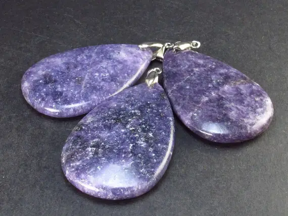 Lot Of 3 Natural Lilac Lepidolite Mica  Pendant From Brazil
