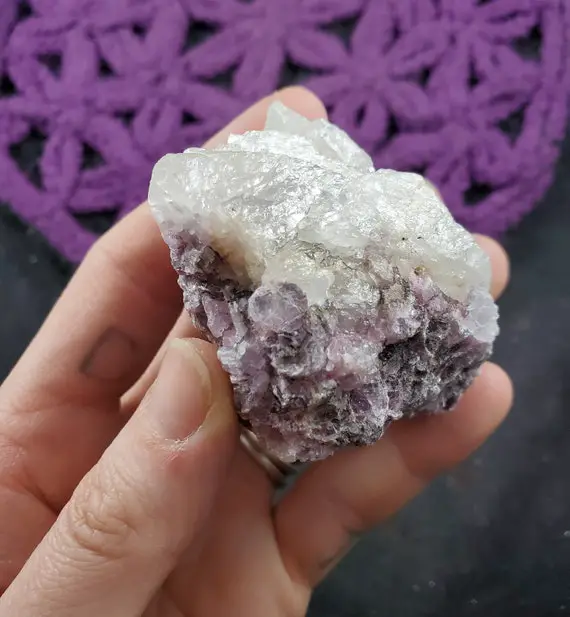 Lepidolite In Quartz Raw Crystal Rough Stones Brazil Purple Mica Lithium Smokey Quartz
