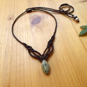 Macrame necklace, rhyolite necklace, macrame choker, rhyolite pendant, macrame jewelry, rainforest jasper, bohemian choker, rhyolite jewelry | Natural genuine Rainforest Jasper necklaces. Buy crystal jewelry, handmade handcrafted artisan jewelry for women.  Unique handmade gift ideas. #jewelry #beadednecklaces #beadedjewelry #gift #shopping #handmadejewelry #fashion #style #product #necklaces #affiliate #ad