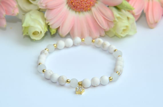 Bracelet Made Of Magnesite And Gold-plated Silver Elements