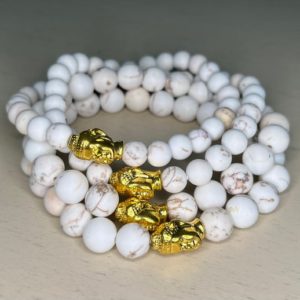 Magnesite Bracelet with Buddha charm | 6mm & 8mm beads | Magnesite | Crystal Bracelet | Natural genuine Gemstone bracelets. Buy crystal jewelry, handmade handcrafted artisan jewelry for women.  Unique handmade gift ideas. #jewelry #beadedbracelets #beadedjewelry #gift #shopping #handmadejewelry #fashion #style #product #bracelets #affiliate #ad
