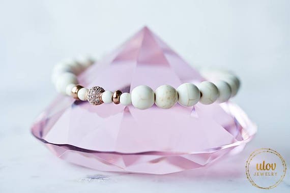 Magnesite Bracelet, White Bracelet, Romantic Gift, Valentine's Day Gift, Anniversary Gift, Bracelet For Her, Rose Gold, Love Gift