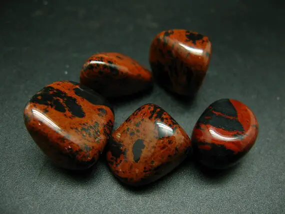 Lot Of 5 Natural Mahogany Obsidian Tumbled Stones  From Mexico